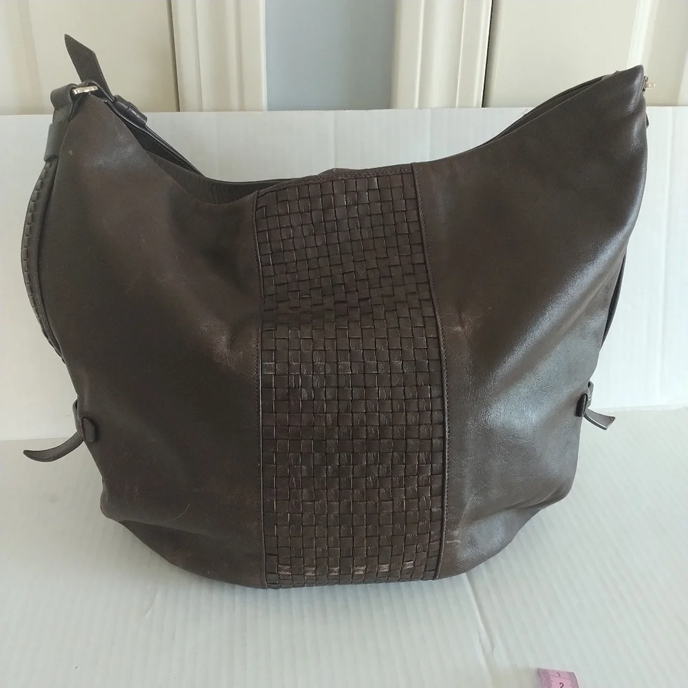 Cole Haan Bethany Weave Single Strap Leather Hobo Bag Chestnut Brown